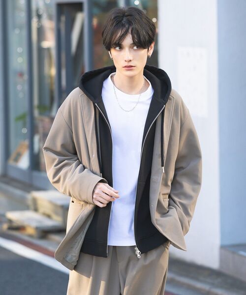 CRAFT STANDARD BOUTIQUE(クラフトスタンダードブティック)の「ボンディングスウェットジップパーカー(パーカー・メンズ・ライトグレー/ブラック・S/L/M)」の6枚目の写真