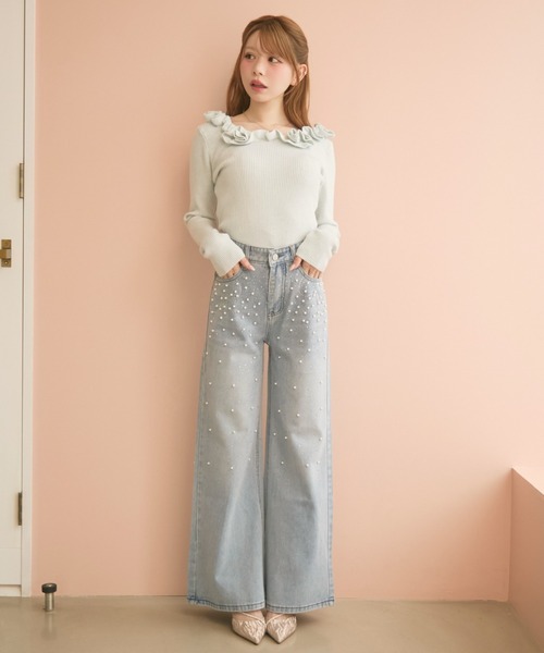TITTY&CO.（ティティーアンドコー）の「ビジュー付きデニムパンツ（デニムパンツ・レディース・ブルー・MEDIUM/SMALL）」の6枚目の写真
