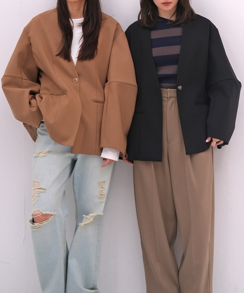 AKTE(アクテ)の「コクーンスリーブノーカラージャケット(ノーカラージャケット・レディース・キャメル/ブラック・2/1)」の10枚目の写真