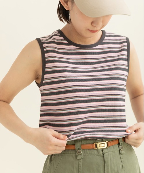 CHILD WOMAN（チャイルドウーマン）の「マルチボーダーテレコ タンクトップ（タンクトップ・レディース・グレー/アイボリー/ブラウン/ホワイト・FREE）」の18枚目の写真