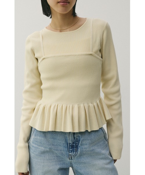 STYLEMIXER（スタイルミキサー）の「2ピースペプラムドライニット（ニット/セーター・レディース・アイボリー/ブラック・FREE）」の2枚目の写真