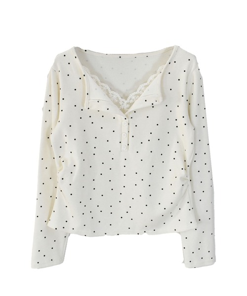 Reurie'(レウリィ)の「ドットパターンレイヤードトップ 春服 春 夏 トップス カジュアル(シャツ/ブラウス・レディース・ブラック/アイボリー・FREE)」の7枚目の写真