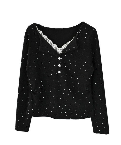 Reurie'(レウリィ)の「ドットパターンレイヤードトップ 春服 春 夏 トップス カジュアル(シャツ/ブラウス・レディース・ブラック/アイボリー・FREE)」の8枚目の写真