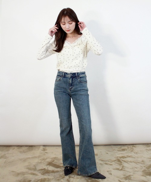 Reurie'(レウリィ)の「ドットパターンレイヤードトップ 春服 春 夏 トップス カジュアル(シャツ/ブラウス・レディース・ブラック/アイボリー・FREE)」の15枚目の写真