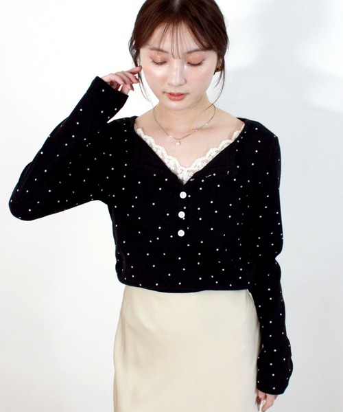 Reurie'(レウリィ)の「ドットパターンレイヤードトップ 春服 春 夏 トップス カジュアル(シャツ/ブラウス・レディース・ブラック/アイボリー・FREE)」の12枚目の写真