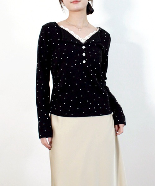 Reurie'(レウリィ)の「ドットパターンレイヤードトップ 春服 春 夏 トップス カジュアル(シャツ/ブラウス・レディース・ブラック/アイボリー・FREE)」の16枚目の写真