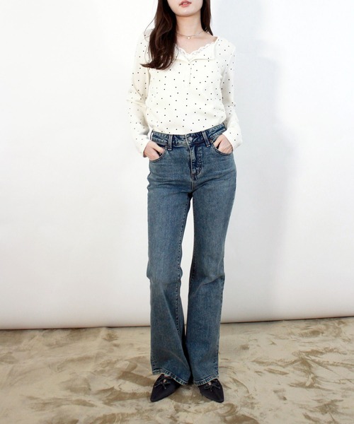 Reurie'(レウリィ)の「ドットパターンレイヤードトップ 春服 春 夏 トップス カジュアル(シャツ/ブラウス・レディース・ブラック/アイボリー・FREE)」の21枚目の写真