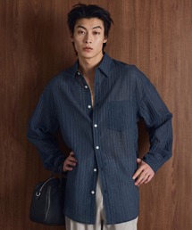 TNGT（ティーエヌジーティー）の「Kinoshita Seersucker Stripe Shirts (Blue) TNSH6E103B2（シャツ/ブラウス）」