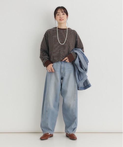 Right-on(ライトオン)の「【HONEYSUCKLE ROSE】デニム コクーンパンツ (サイドカーブ / モードシルエット / ヴィンテージ風)(デニムパンツ・レディース・ノンウォッシュ/ダークインディゴブルー・S/M/XL/L)」の14枚目の写真