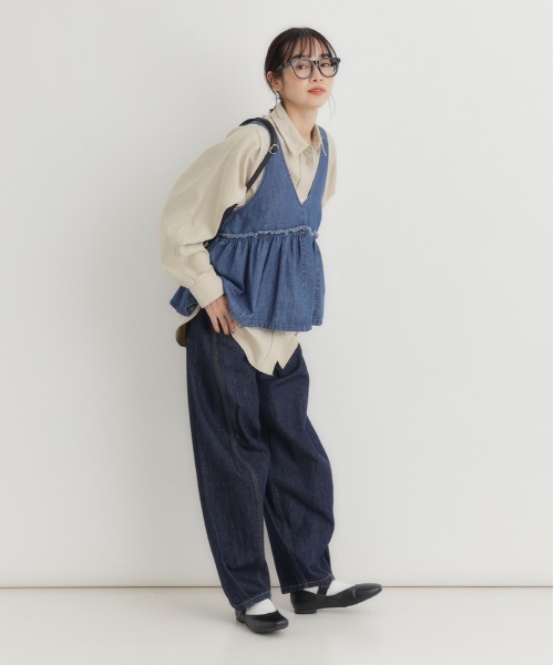 Right-on(ライトオン)の「【HONEYSUCKLE ROSE】デニム コクーンパンツ (サイドカーブ / モードシルエット / ヴィンテージ風)(デニムパンツ・レディース・ノンウォッシュ/ダークインディゴブルー・S/M/XL/L)」の16枚目の写真