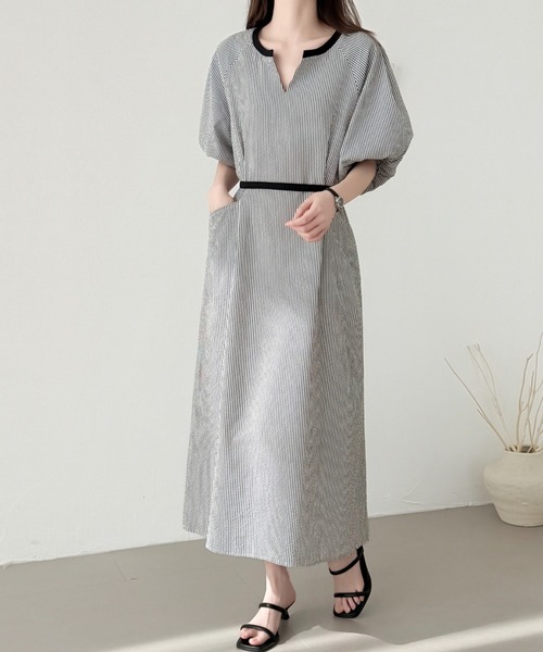 ABITOKYO(アビトーキョー)の「配色キーネックストラップ柄ワンピース(ワンピース・レディース・ブラック/ベージュ・M/L)」の9枚目の写真