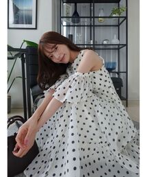 LAGUNAMOON | 2WAYシアードットプリントギャザーフレアワンピース(ワンピース)
