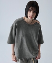 VELNUS | 【VELNUS】Shoulder Zip Melange Ribbed Knit Short Sleeve T-Shirt/ショルダーZIPメランジリブニット半袖Tシャツ(Tシャツ/カットソー)