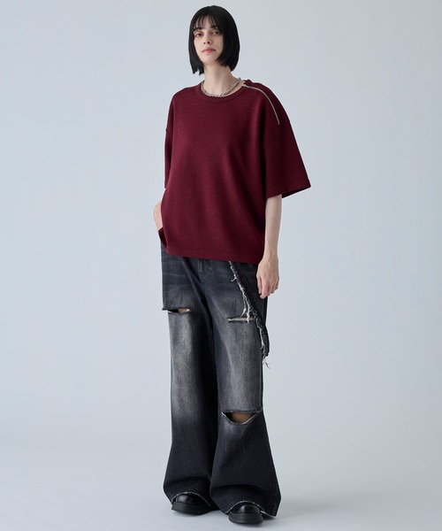 VELNUS（ベルナス）の「【VELNUS】Shoulder Zip Melange Ribbed Knit Short Sleeve T-Shirt/ショルダーZIPメランジリブニット半袖Tシャツ（Tシャツ/カットソー・メンズ・バーガンディー/チャコールグレー・L/M/S）」の10枚目の写真