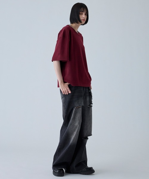 VELNUS（ベルナス）の「【VELNUS】Shoulder Zip Melange Ribbed Knit Short Sleeve T-Shirt/ショルダーZIPメランジリブニット半袖Tシャツ（Tシャツ/カットソー・メンズ・バーガンディー/チャコールグレー・L/M/S）」の11枚目の写真