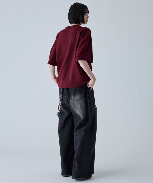 VELNUS（ベルナス）の「【VELNUS】Shoulder Zip Melange Ribbed Knit Short Sleeve T-Shirt/ショルダーZIPメランジリブニット半袖Tシャツ（Tシャツ/カットソー・メンズ・バーガンディー/チャコールグレー・L/M/S）」の12枚目の写真