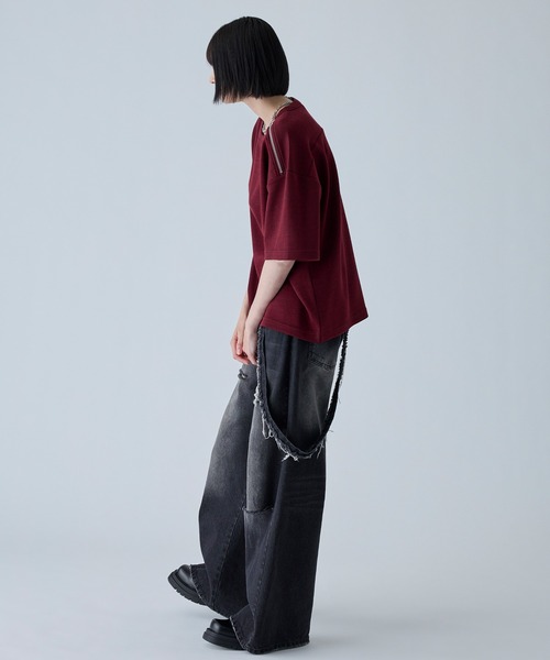 VELNUS（ベルナス）の「【VELNUS】Shoulder Zip Melange Ribbed Knit Short Sleeve T-Shirt/ショルダーZIPメランジリブニット半袖Tシャツ（Tシャツ/カットソー・メンズ・バーガンディー/チャコールグレー・L/M/S）」の14枚目の写真