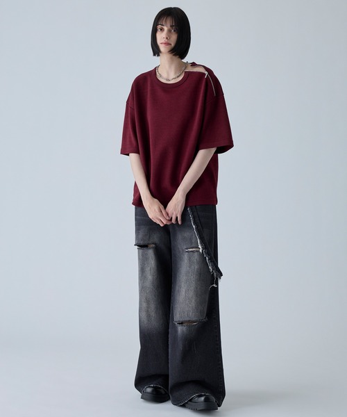 VELNUS（ベルナス）の「【VELNUS】Shoulder Zip Melange Ribbed Knit Short Sleeve T-Shirt/ショルダーZIPメランジリブニット半袖Tシャツ（Tシャツ/カットソー・メンズ・バーガンディー/チャコールグレー・L/M/S）」の15枚目の写真