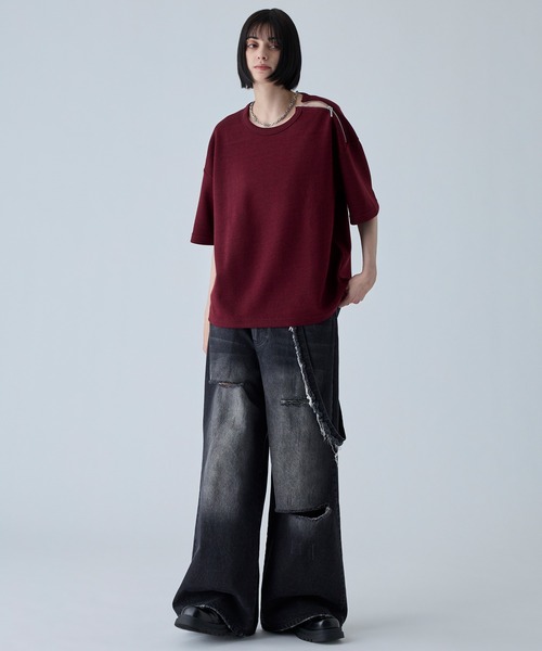 VELNUS（ベルナス）の「【VELNUS】Shoulder Zip Melange Ribbed Knit Short Sleeve T-Shirt/ショルダーZIPメランジリブニット半袖Tシャツ（Tシャツ/カットソー・メンズ・バーガンディー/チャコールグレー・L/M/S）」の16枚目の写真
