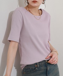 OMNES（オムネス）の「OMNES Another Edition 後ろV開き リブカットソー 半袖プルオーバー（Tシャツ/カットソー）」