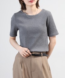 OMNES（オムネス）の「OMNES Another Edition 後ろV開き リブカットソー 半袖プルオーバー（Tシャツ/カットソー）」