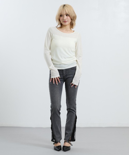 ANAP（アナップ）の「パッド付き インナードッキング シアーレース ロンT（Tシャツ/カットソー・レディース・ブラック/オフホワイト・F）」の6枚目の写真