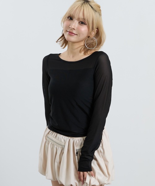 ANAP（アナップ）の「パッド付き インナードッキング シアーレース ロンT（Tシャツ/カットソー・レディース・ブラック/オフホワイト・F）」の8枚目の写真