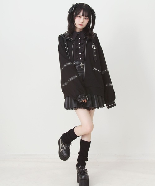 DearMyLove(ディアマイラブ)の「レザースタッズセーラー襟ベルトブルゾン(ブルゾン・レディース・グレー/ブラック・FREE)」の4枚目の写真