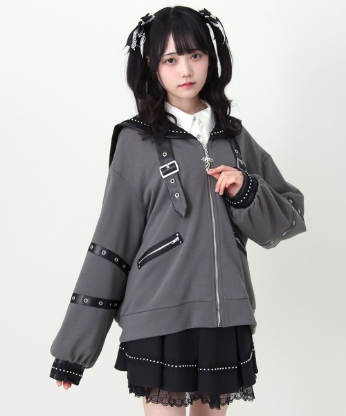 DearMyLove(ディアマイラブ)の「レザースタッズセーラー襟ベルトブルゾン(ブルゾン・レディース・グレー/ブラック・FREE)」の10枚目の写真