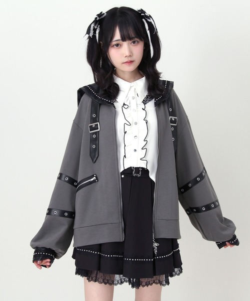 DearMyLove(ディアマイラブ)の「レザースタッズセーラー襟ベルトブルゾン(ブルゾン・レディース・グレー/ブラック・FREE)」の12枚目の写真