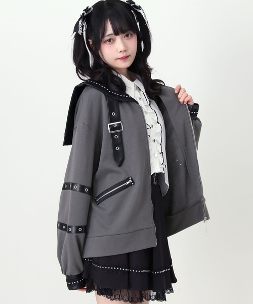 DearMyLove(ディアマイラブ)の「レザースタッズセーラー襟ベルトブルゾン(ブルゾン・レディース・グレー/ブラック・FREE)」の13枚目の写真