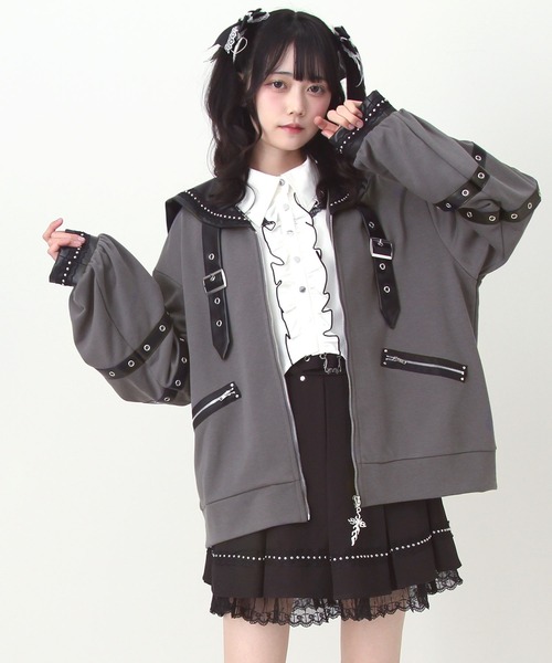 DearMyLove(ディアマイラブ)の「レザースタッズセーラー襟ベルトブルゾン(ブルゾン・レディース・グレー/ブラック・FREE)」の15枚目の写真