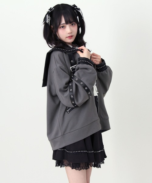 DearMyLove(ディアマイラブ)の「レザースタッズセーラー襟ベルトブルゾン(ブルゾン・レディース・グレー/ブラック・FREE)」の16枚目の写真