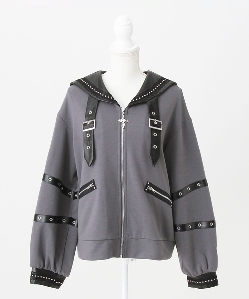 DearMyLove(ディアマイラブ)の「レザースタッズセーラー襟ベルトブルゾン(ブルゾン・レディース・グレー/ブラック・FREE)」の17枚目の写真