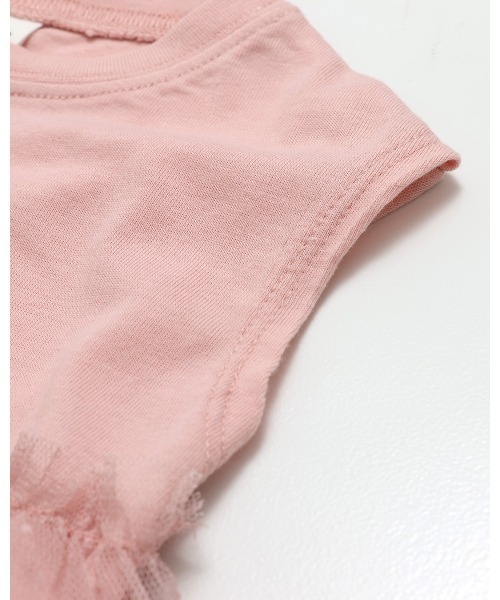 chil2(チルツー)の「チュール切替レイヤードチュニック(Tシャツ/カットソー・キッズ・クリーム/スモークピンク/チャコールグレー/サックスブルー・150cm/140cm/130cm/120cm/110cm/100cm/90cm)」の8枚目の写真