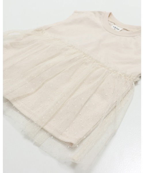 chil2(チルツー)の「チュール切替レイヤードチュニック(Tシャツ/カットソー・キッズ・クリーム/スモークピンク/チャコールグレー/サックスブルー・150cm/140cm/130cm/120cm/110cm/100cm/90cm)」の13枚目の写真