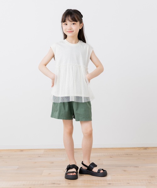 chil2(チルツー)の「チュール切替レイヤードチュニック(Tシャツ/カットソー・キッズ・クリーム/スモークピンク/チャコールグレー/サックスブルー・150cm/140cm/130cm/120cm/110cm/100cm/90cm)」の19枚目の写真