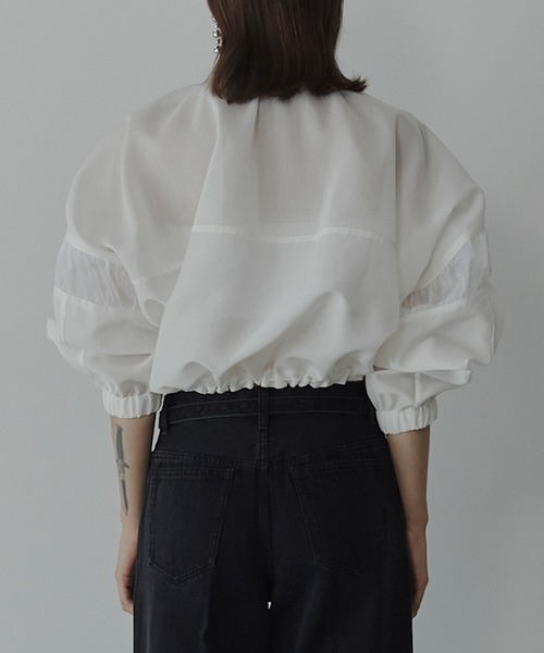 LE CIEL BLEU（ルシェルブルー）の「ミックスマテリアルジップアップブルゾン / Mixed-Material Zip-Up Blouson（ブルゾン・レディース・ブラック/オフホワイト・36）」の8枚目の写真