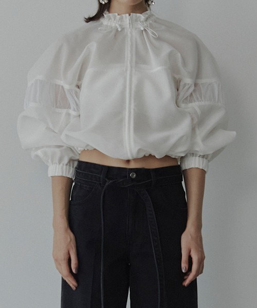 LE CIEL BLEU（ルシェルブルー）の「ミックスマテリアルジップアップブルゾン / Mixed-Material Zip-Up Blouson（ブルゾン・レディース・ブラック/オフホワイト・36）」の7枚目の写真