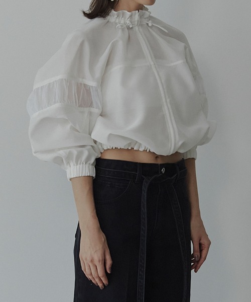 LE CIEL BLEU（ルシェルブルー）の「ミックスマテリアルジップアップブルゾン / Mixed-Material Zip-Up Blouson（ブルゾン・レディース・ブラック/オフホワイト・36）」の6枚目の写真