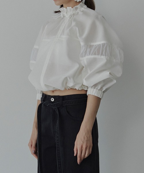 LE CIEL BLEU（ルシェルブルー）の「ミックスマテリアルジップアップブルゾン / Mixed-Material Zip-Up Blouson（ブルゾン・レディース・ブラック/オフホワイト・36）」の5枚目の写真