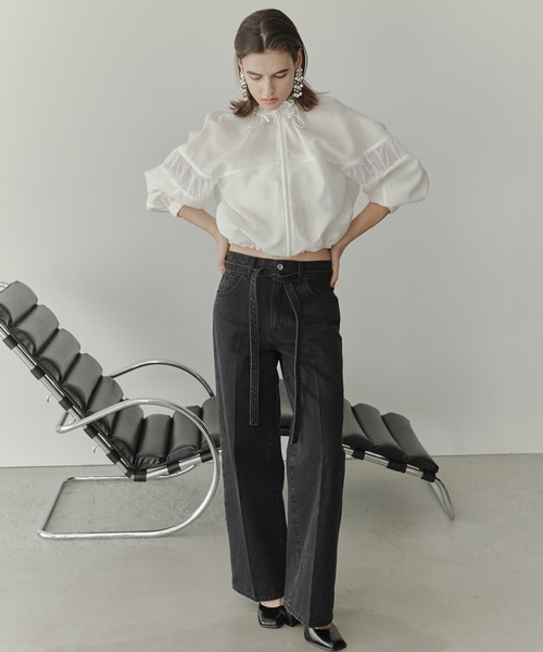 LE CIEL BLEU（ルシェルブルー）の「ミックスマテリアルジップアップブルゾン / Mixed-Material Zip-Up Blouson（ブルゾン・レディース・ブラック/オフホワイト・36）」の3枚目の写真