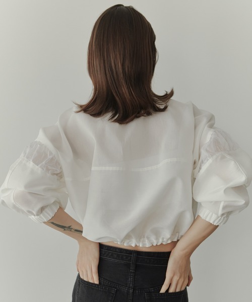 LE CIEL BLEU（ルシェルブルー）の「ミックスマテリアルジップアップブルゾン / Mixed-Material Zip-Up Blouson（ブルゾン・レディース・ブラック/オフホワイト・36）」の4枚目の写真