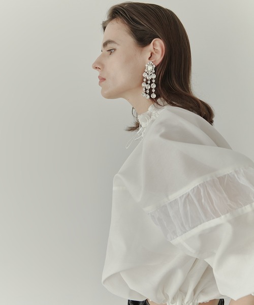 LE CIEL BLEU（ルシェルブルー）の「ミックスマテリアルジップアップブルゾン / Mixed-Material Zip-Up Blouson（ブルゾン・レディース・ブラック/オフホワイト・36）」の16枚目の写真