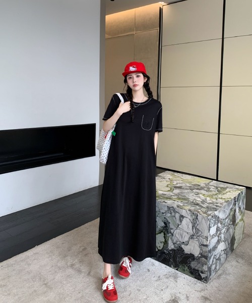 2ly2（トゥーリートゥー）の「シンプルカジュアル Tシャツロングワンピース（ワンピース・レディース・ブラック・FREE）」の7枚目の写真