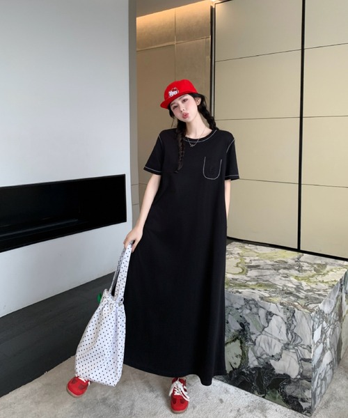 2ly2（トゥーリートゥー）の「シンプルカジュアル Tシャツロングワンピース（ワンピース・レディース・ブラック・FREE）」の8枚目の写真