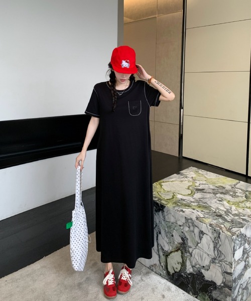2ly2（トゥーリートゥー）の「シンプルカジュアル Tシャツロングワンピース（ワンピース・レディース・ブラック・FREE）」の9枚目の写真