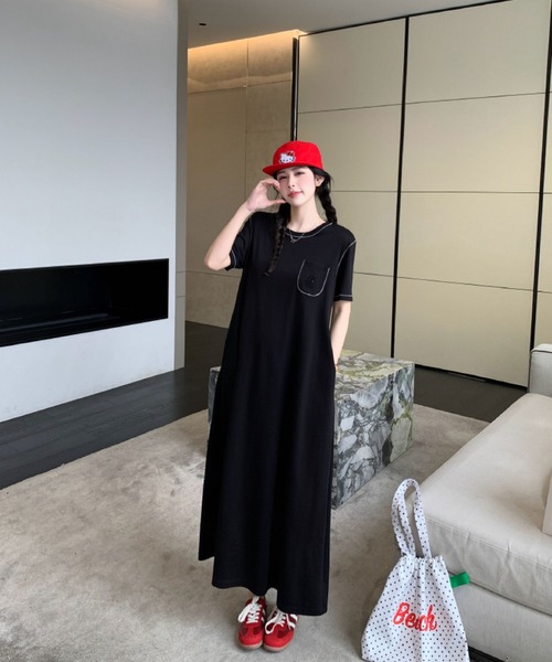 2ly2（トゥーリートゥー）の「シンプルカジュアル Tシャツロングワンピース（ワンピース・レディース・ブラック・FREE）」の12枚目の写真