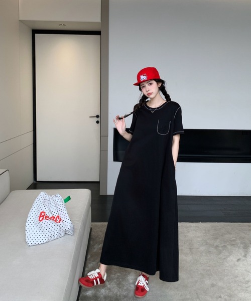 2ly2（トゥーリートゥー）の「シンプルカジュアル Tシャツロングワンピース（ワンピース・レディース・ブラック・FREE）」の13枚目の写真