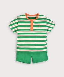 moimoln（モイモルン）の「【セットアップ】カラフルボーダー半袖ヘンリーネックTシャツ＆ショートパンツ（セットアップ）」